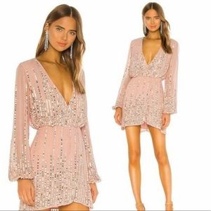 NWT Lovers and Friends Poppy mini with sequins bling cocktail dress blush color